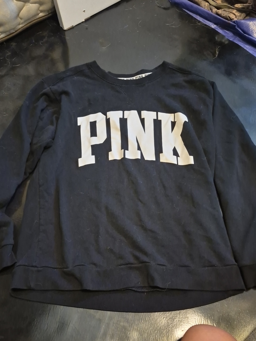 PINK Victoria's Secret Black Crewneck Sweatshirt with White Logo